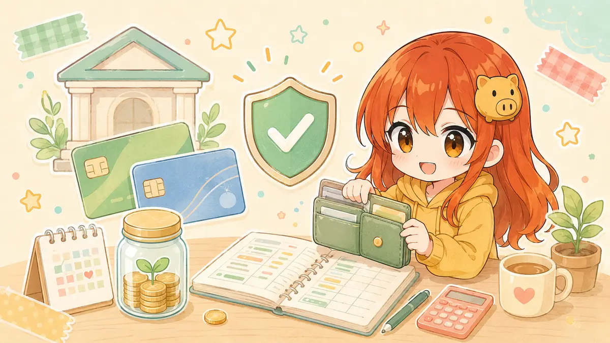 銀行口座とカードで家計を管理するフィアちゃん