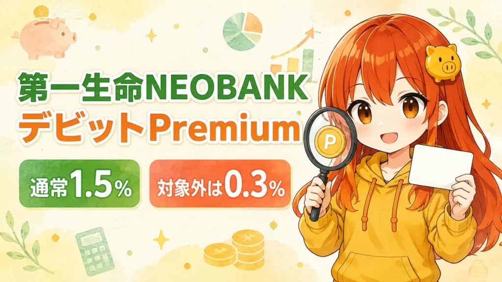 第一生命NEOBANKデビットPremiumの通常1.5％還元と対象外取引0.3％を解説する記事