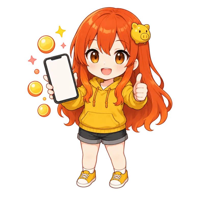 スマートフォンでポイ活を紹介するフィアちゃん