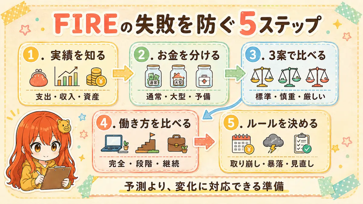 FIREの失敗を防ぐために実績把握から対応ルールまでを決める5ステップ