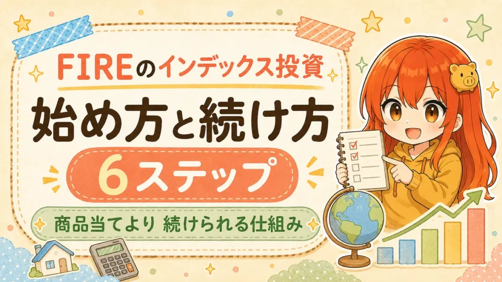 FIREのインデックス投資の始め方と続け方を6ステップで解説する記事のアイキャッチ