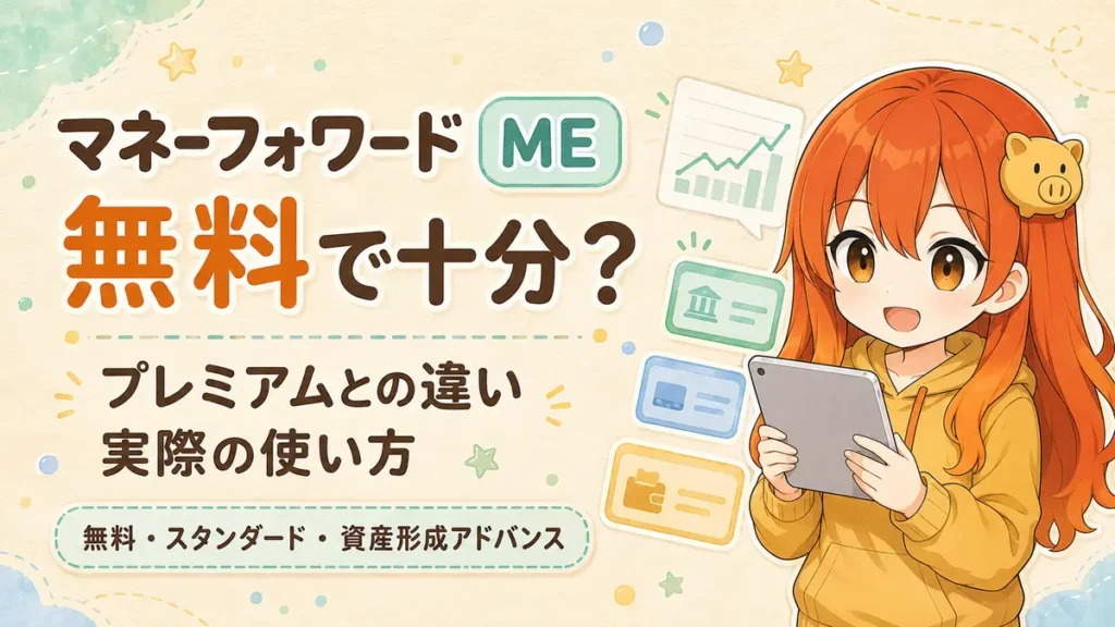マネーフォワード MEは無料で十分か、プレミアムとの違いと実際の使い方を解説する記事のアイキャッチ