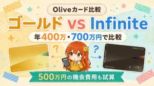 OliveゴールドとOlive Infiniteを年400万円・700万円の利用額と500万円の機会費用で比較する記事のアイキャッチ