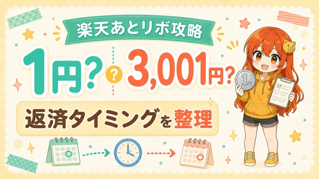 楽天あとリボの1円残しと3,001円残し、返済タイミングを解説する記事のアイキャッチ