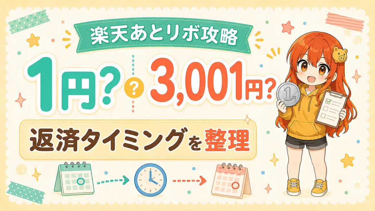 楽天あとリボの1円残しと3,001円残し、返済タイミングを解説する記事のアイキャッチ