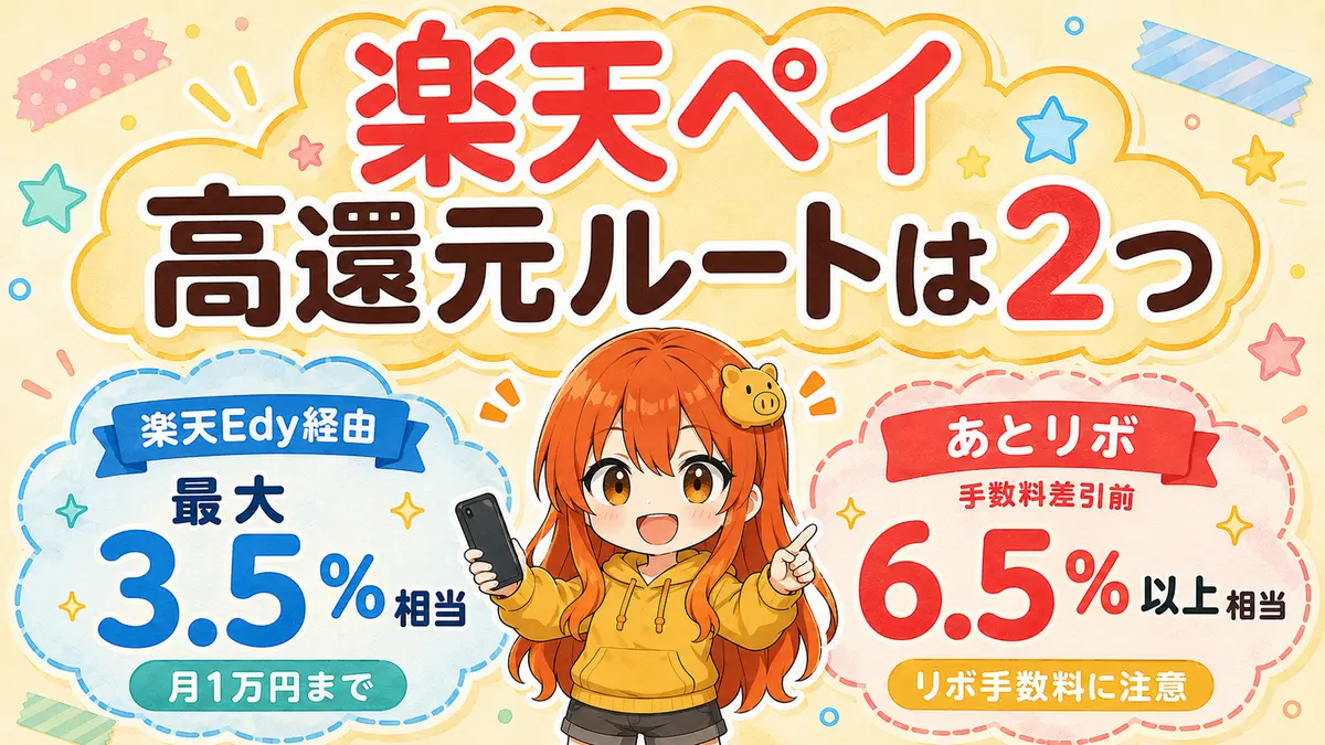 楽天ペイを楽天Edy経由で最大3.5％相当、あとリボで手数料差引前6.5％以上相当で使う2つの方法