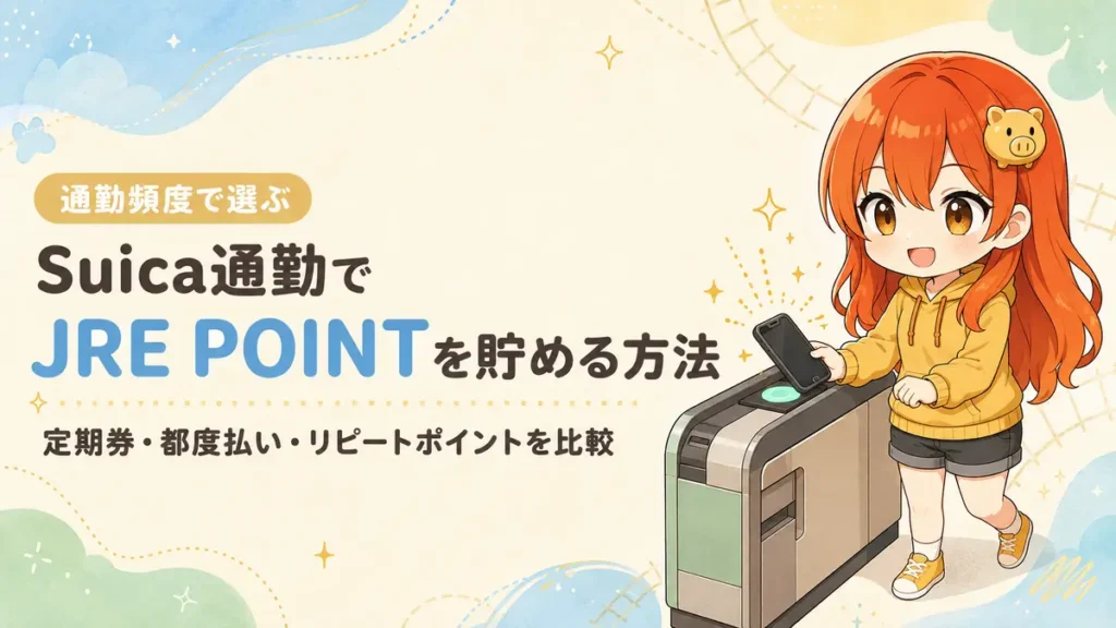 Suica通勤でJRE POINTを貯める方法を定期券と都度払いで比較する記事のアイキャッチ