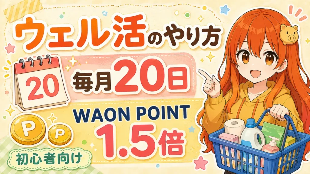 ウェル活のやり方と毎月20日のWAON POINT1.5倍を初心者向けに解説する記事のアイキャッチ